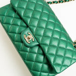 CHANEL Handbag 18S Emerald Green Caviar Quilted Classic Flap Medium Light Gold Hardware -Knockoff
