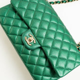 CHANEL Handbag 18S Emerald Green Caviar Quilted Classic Flap Medium Light Gold Hardware -Knockoff
