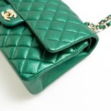 CHANEL Handbag 18S Emerald Green Caviar Quilted Classic Flap Medium Light Gold Hardware -Knockoff
