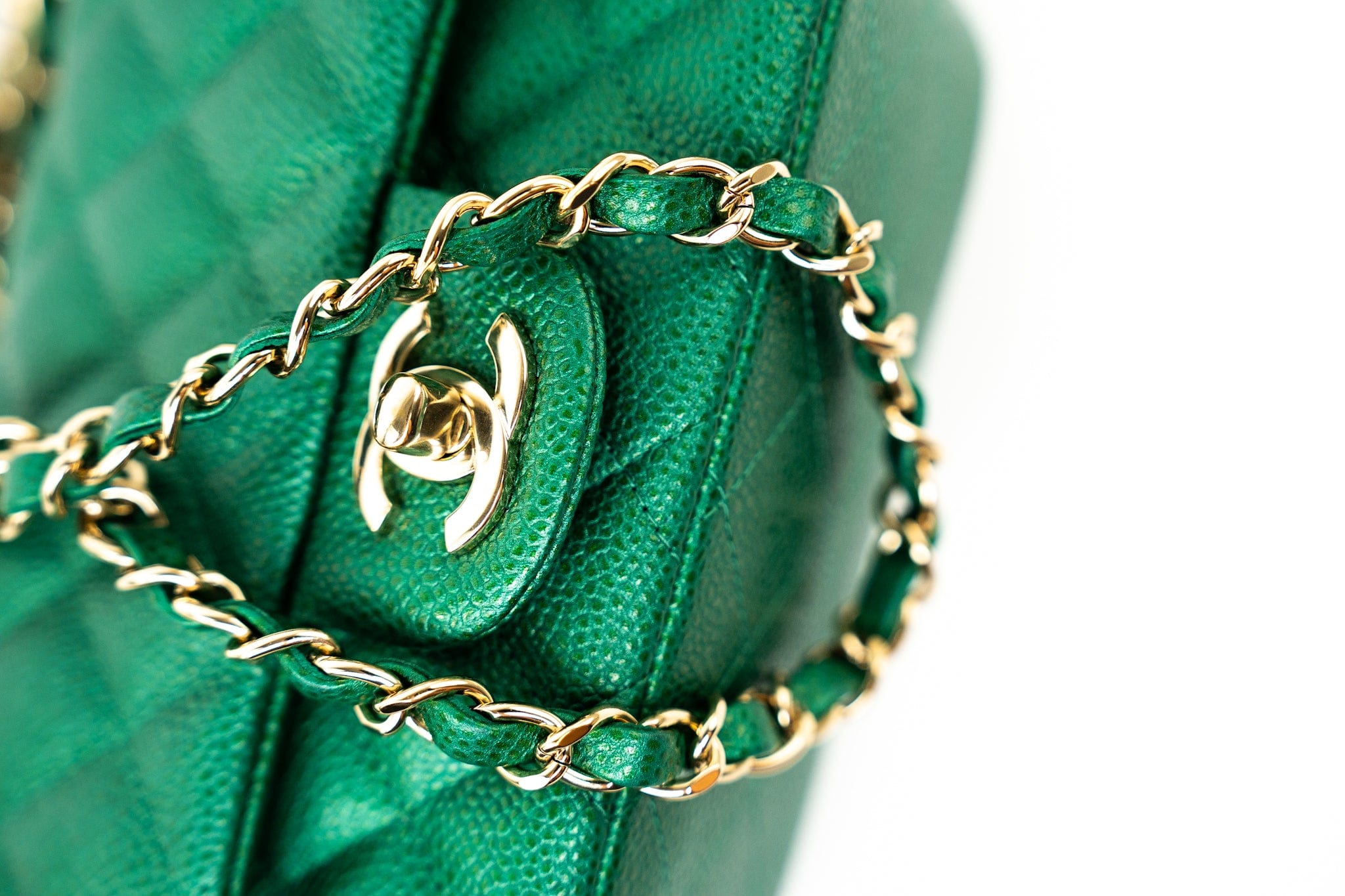 CHANEL Handbag 18S Emerald Green Caviar Quilted Mini Square Light Gold Hardware -Knockoff
