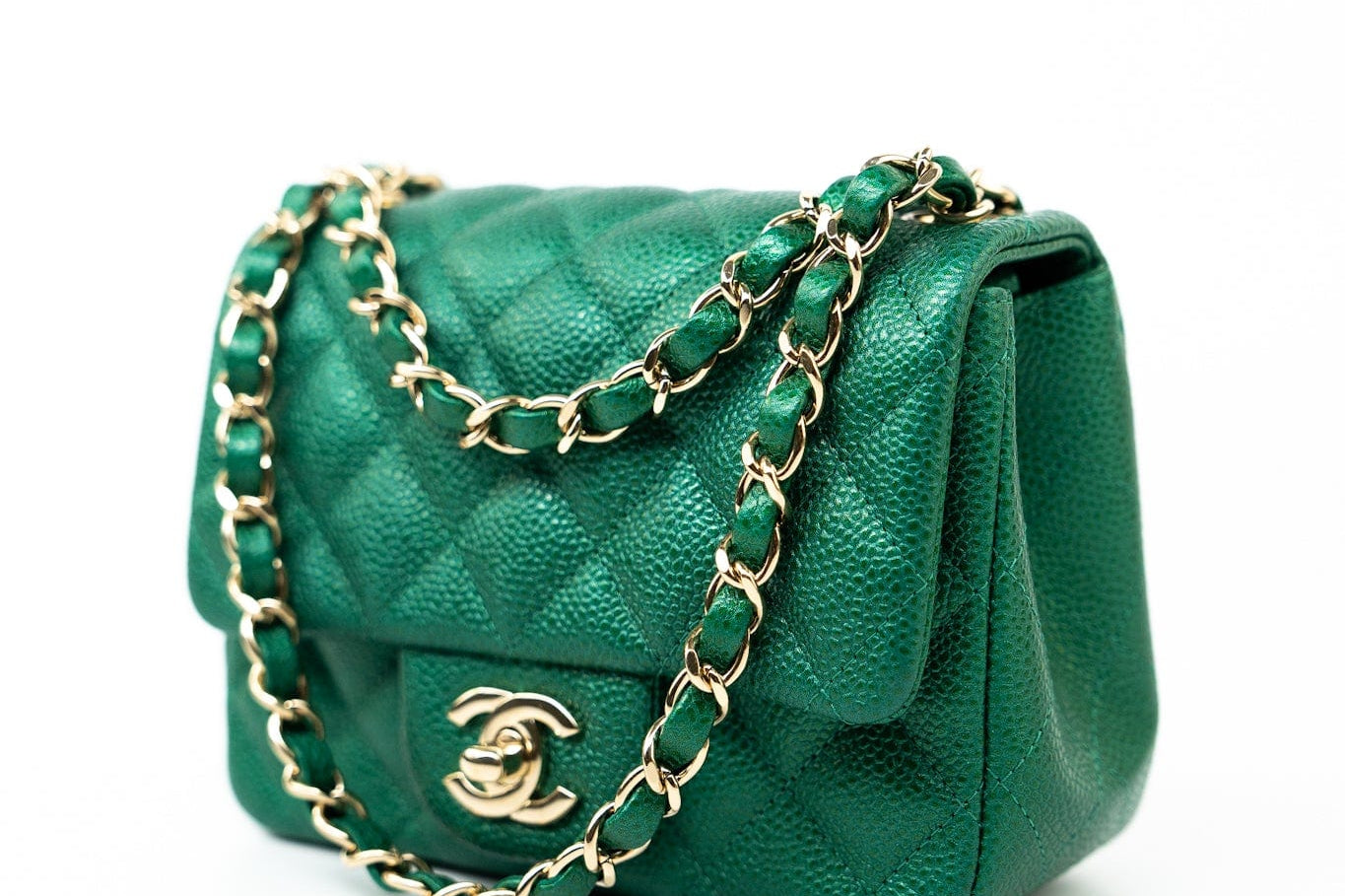 CHANEL Handbag 18S Emerald Green Caviar Quilted Mini Square Light Gold Hardware -Knockoff
