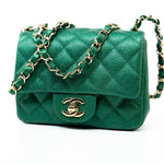 CHANEL Handbag 18S Emerald Green Caviar Quilted Mini Square Light Gold Hardware -Knockoff
