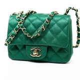 CHANEL Handbag 18S Emerald Green Caviar Quilted Mini Square Light Gold Hardware -Knockoff
