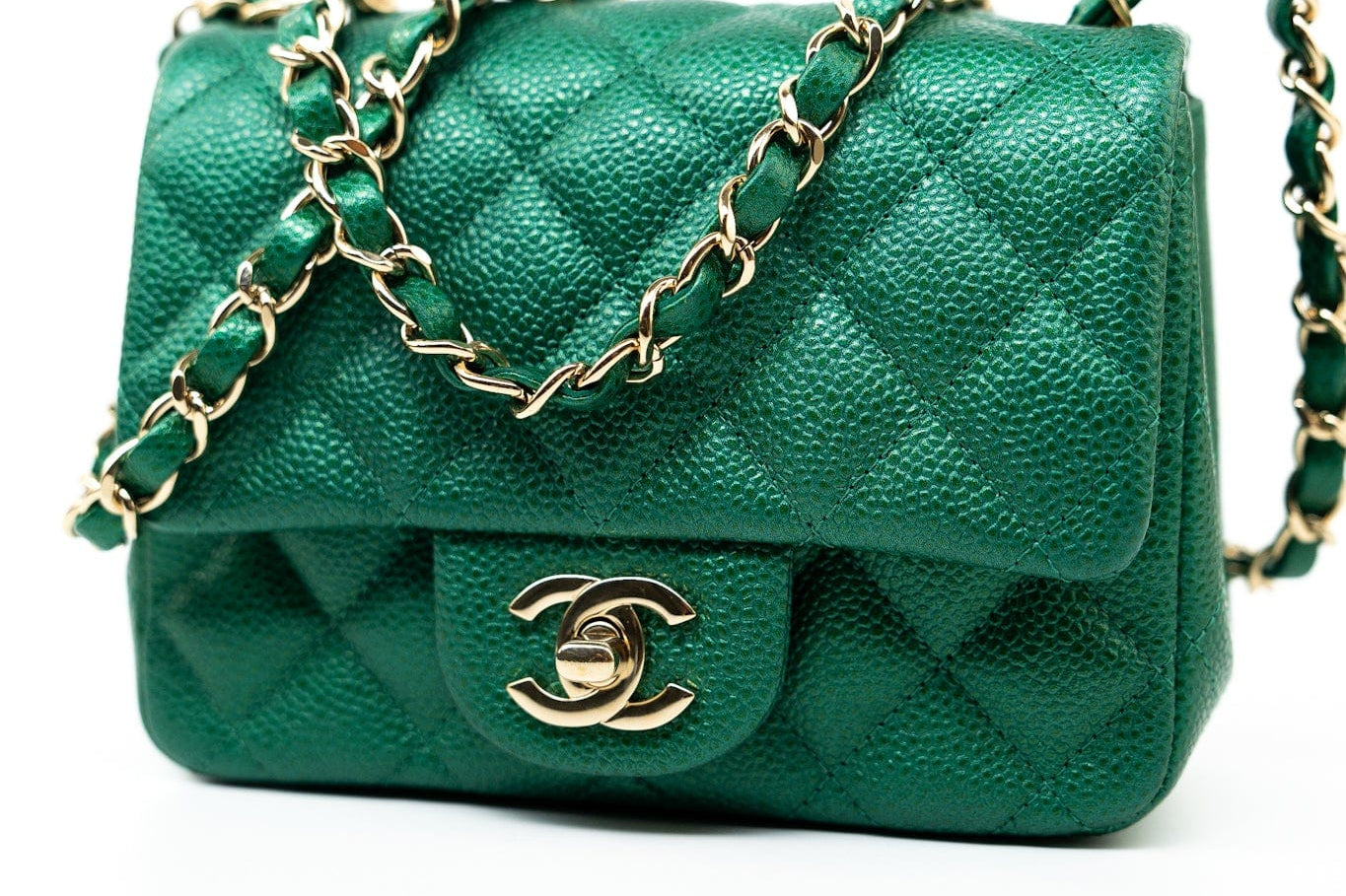 CHANEL Handbag 18S Emerald Green Caviar Quilted Mini Square Light Gold Hardware -Knockoff
