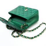 CHANEL Handbag 18S Emerald Green Caviar Quilted Mini Square Light Gold Hardware -Knockoff
