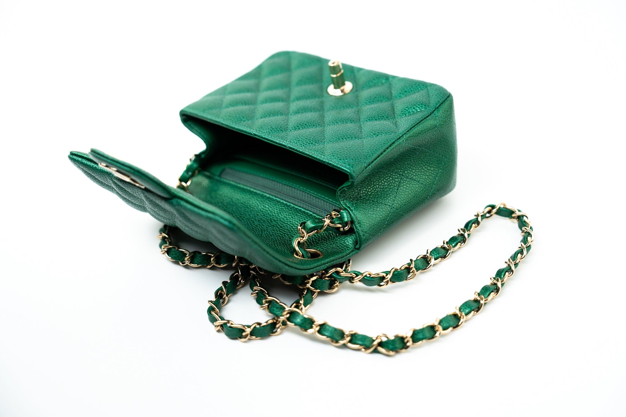 CHANEL Handbag 18S Emerald Green Caviar Quilted Mini Square Light Gold Hardware -Knockoff
