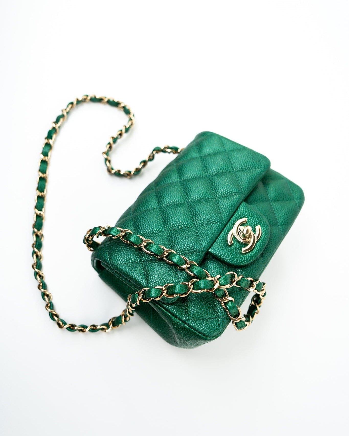 CHANEL Handbag 18S Emerald Green Caviar Quilted Mini Square Light Gold Hardware -Knockoff
