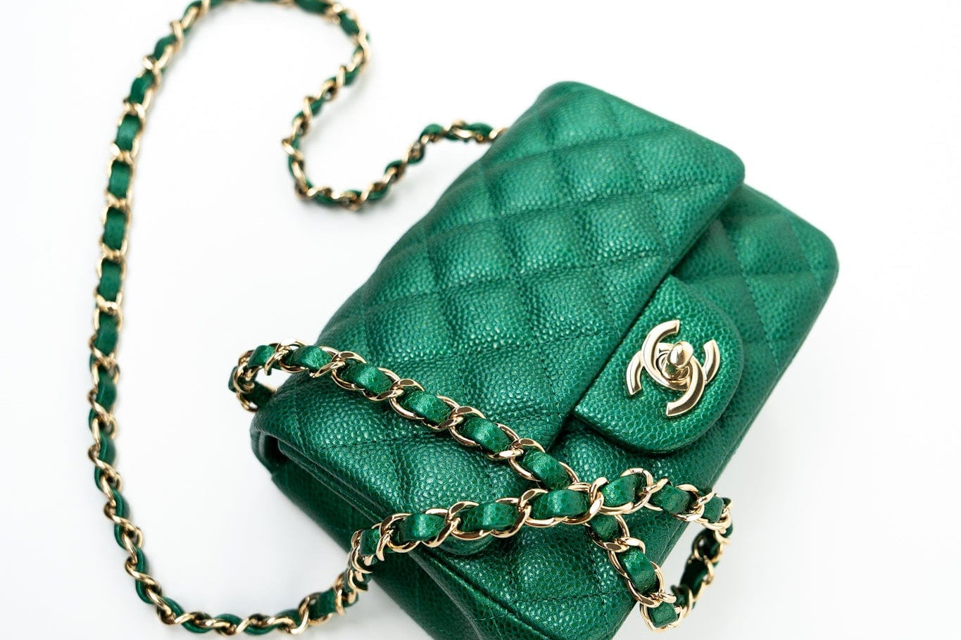 CHANEL Handbag 18S Emerald Green Caviar Quilted Mini Square Light Gold Hardware -Knockoff
