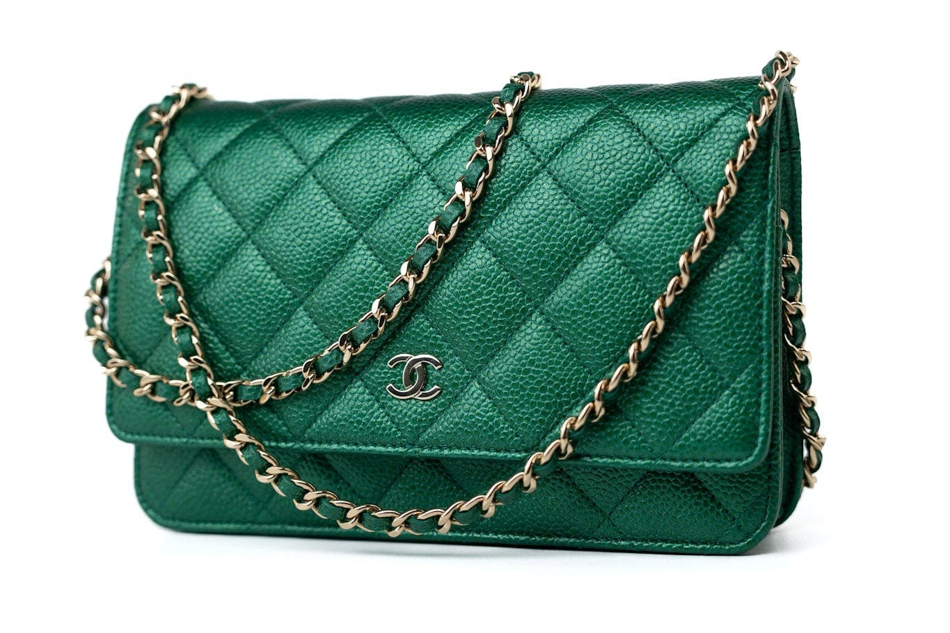 CHANEL Handbag 18S Emerald Green Caviar Quilted Wallet on Chain (WOC) -Knockoff
