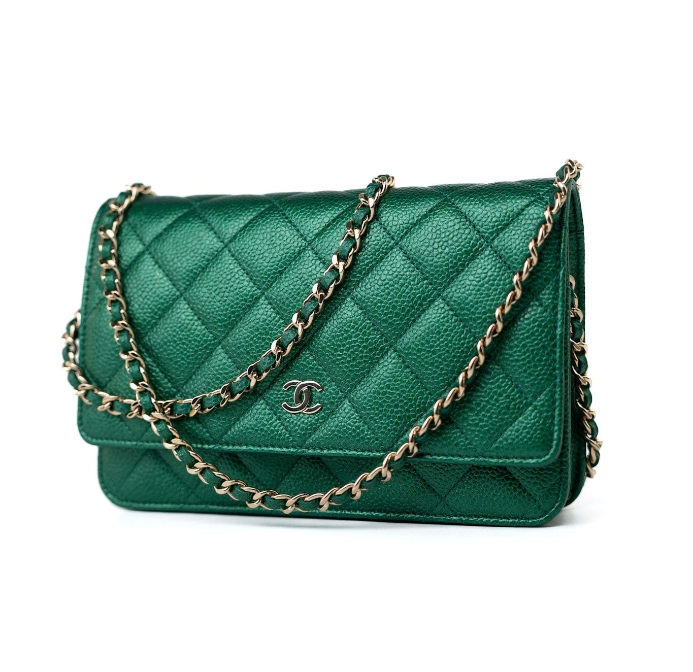 CHANEL Handbag 18S Emerald Green Caviar Quilted Wallet on Chain (WOC) -Knockoff
