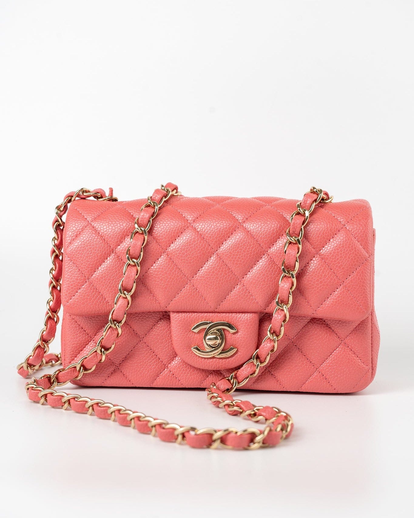 CHANEL Handbag 18S Pink Caviar Quilted Mini Rectangular Flap Light Gold Hardware -Knockoff
