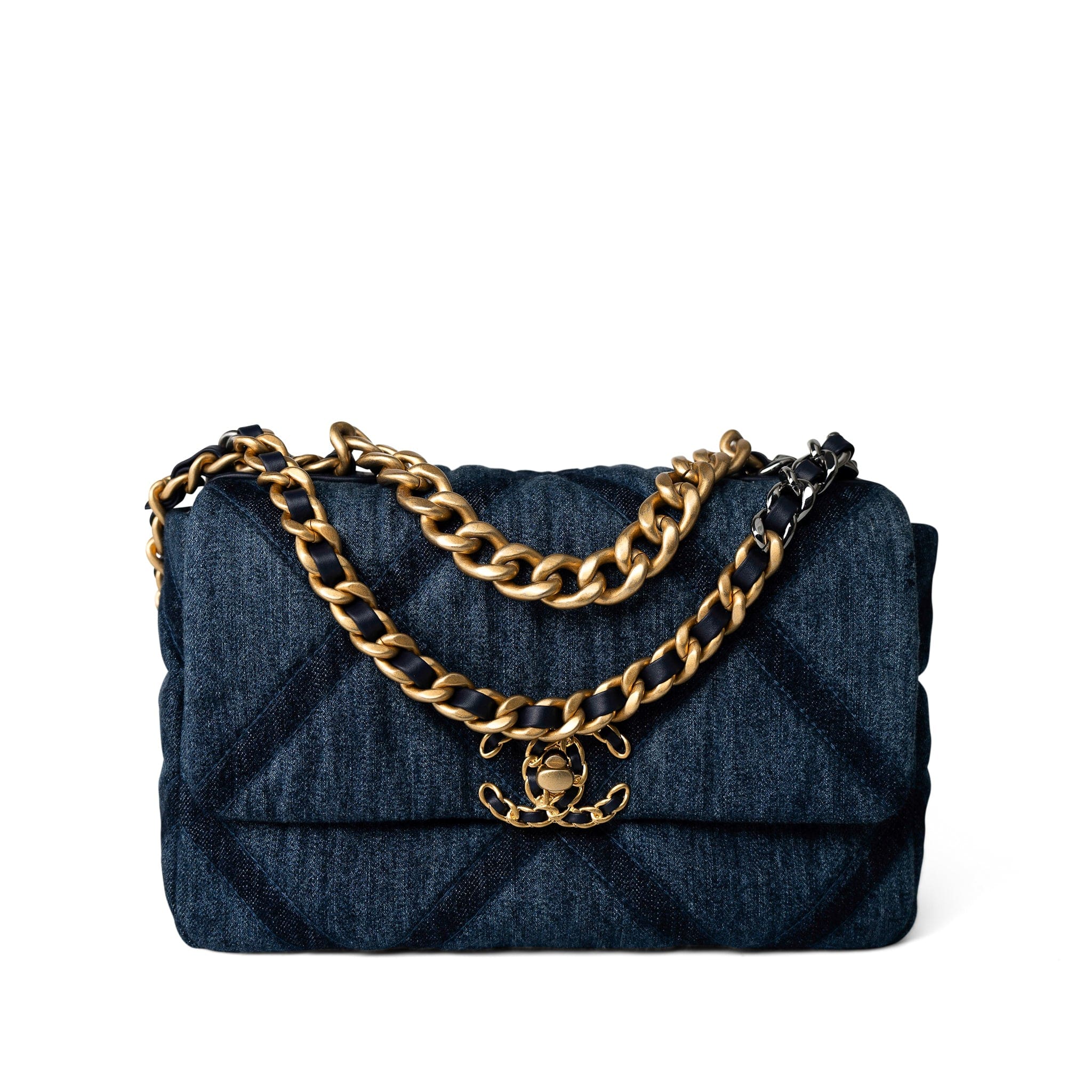 CHANEL Handbag 19 / Blue Denim Quilted 19 Flap Small Antique Gold Hardware -Knockoff
