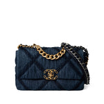 CHANEL Handbag 19 / Blue Denim Quilted 19 Flap Small Antique Gold Hardware -Knockoff
