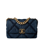 CHANEL Handbag 19 / Blue Denim Quilted 19 Flap Small Antique Gold Hardware -Knockoff
