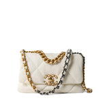 CHANEL Handbag 19 / White White Lambskin Quilted 19 Flap Small Mixed Hardware -Knockoff
