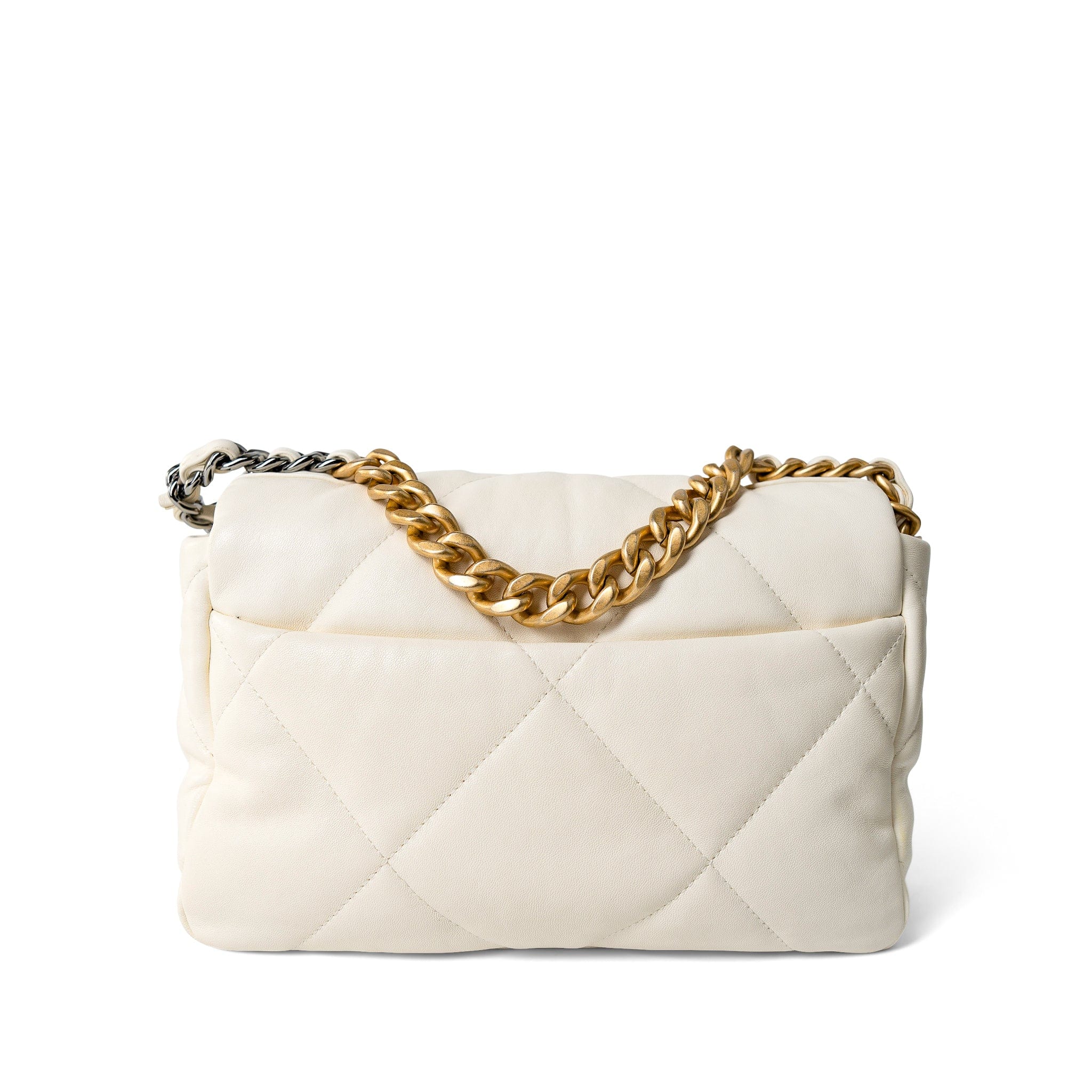 CHANEL Handbag 19 / White White Lambskin Quilted 19 Flap Small Mixed Hardware -Knockoff
