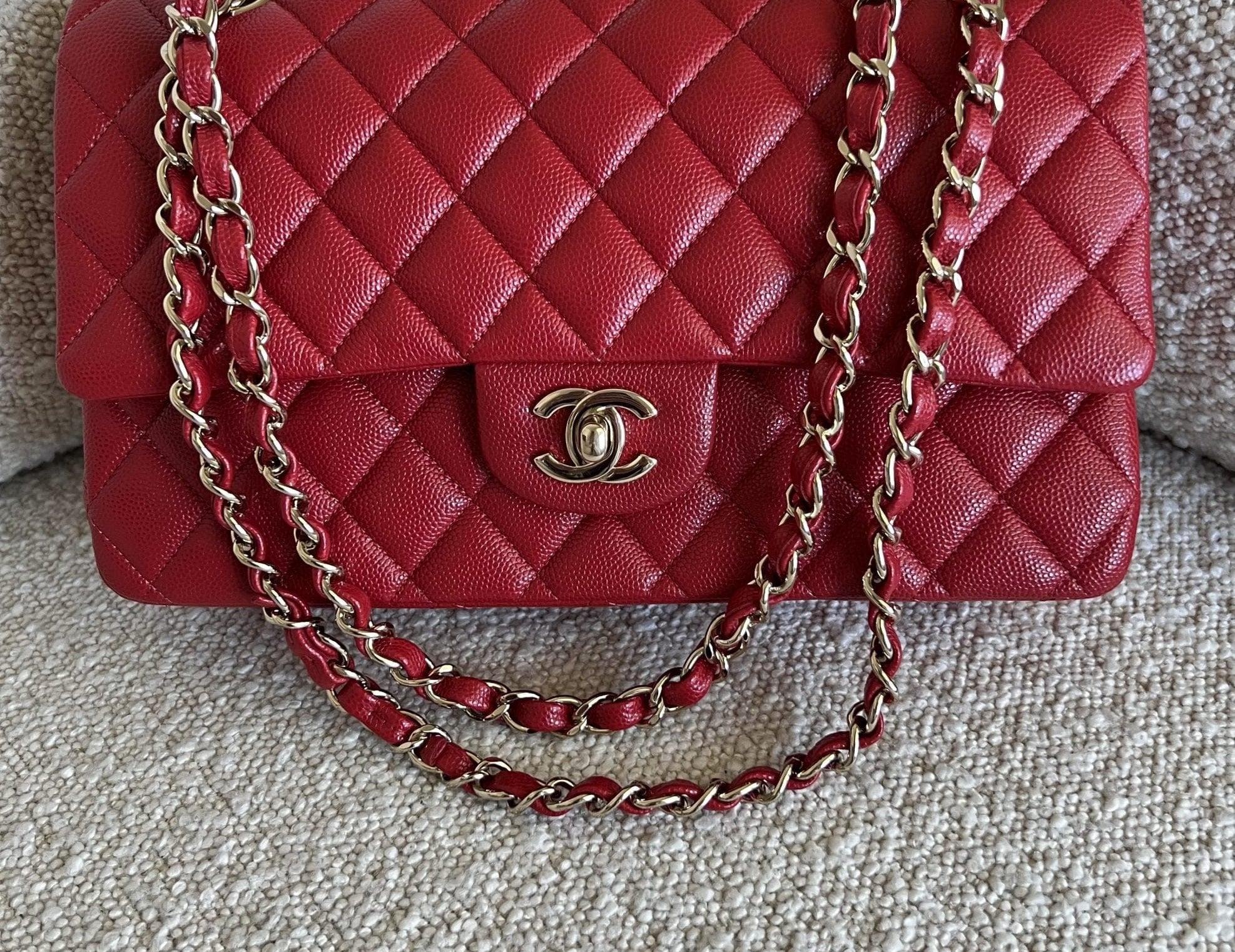 CHANEL Handbag 19B Red Caviar Quilted Classic Flap Medium SHW -Knockoff
