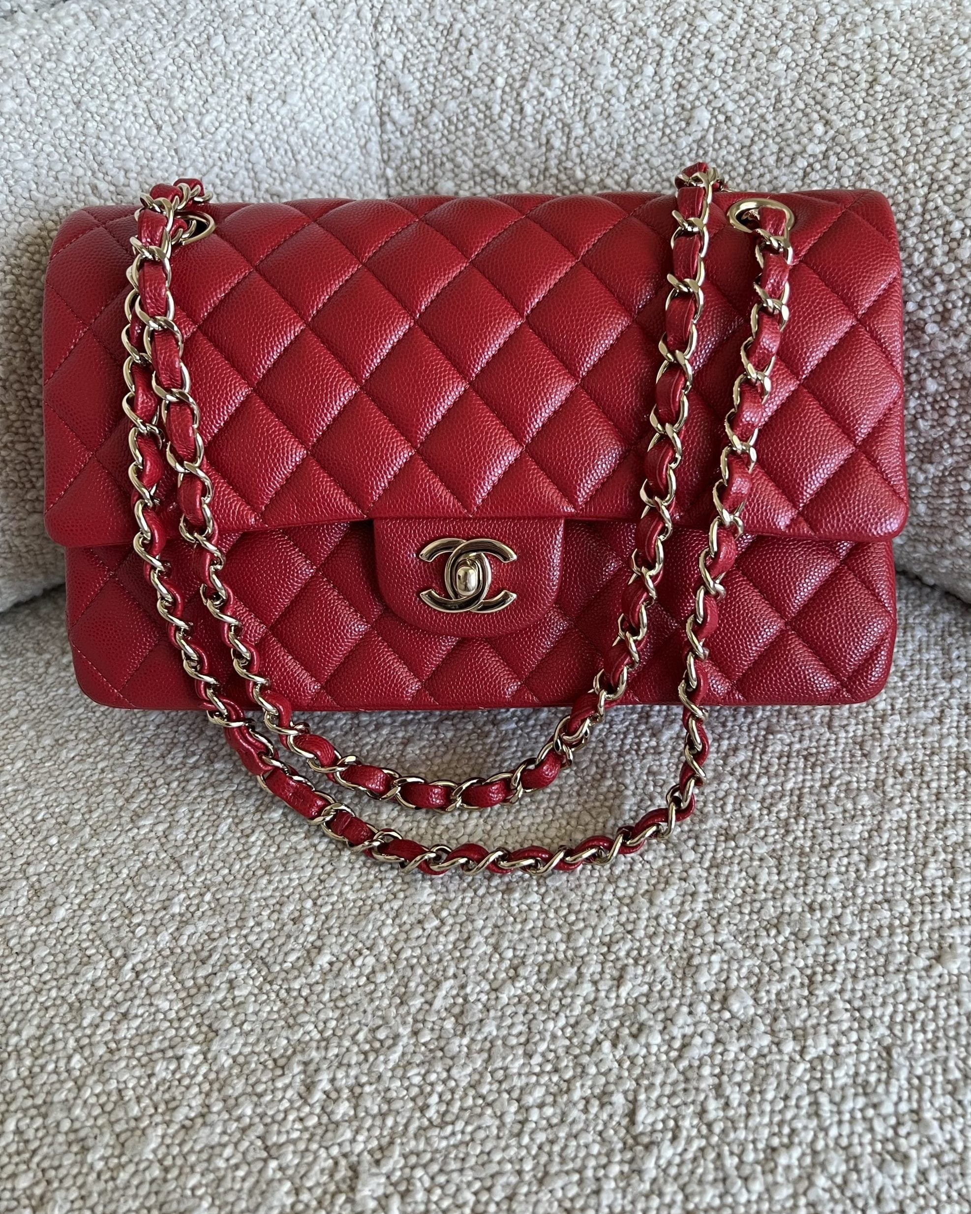 CHANEL Handbag 19B Red Caviar Quilted Classic Flap Medium SHW -Knockoff
