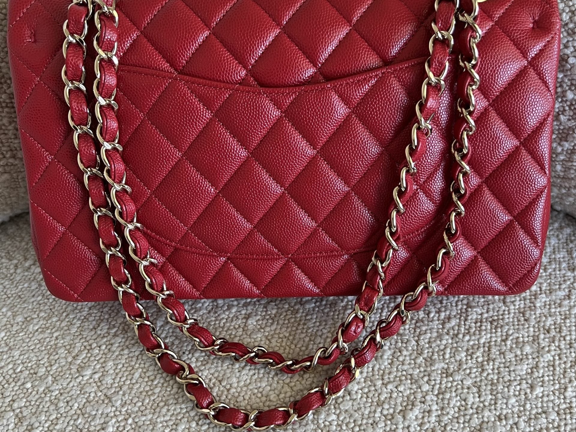 CHANEL Handbag 19B Red Caviar Quilted Classic Flap Medium SHW -Knockoff
