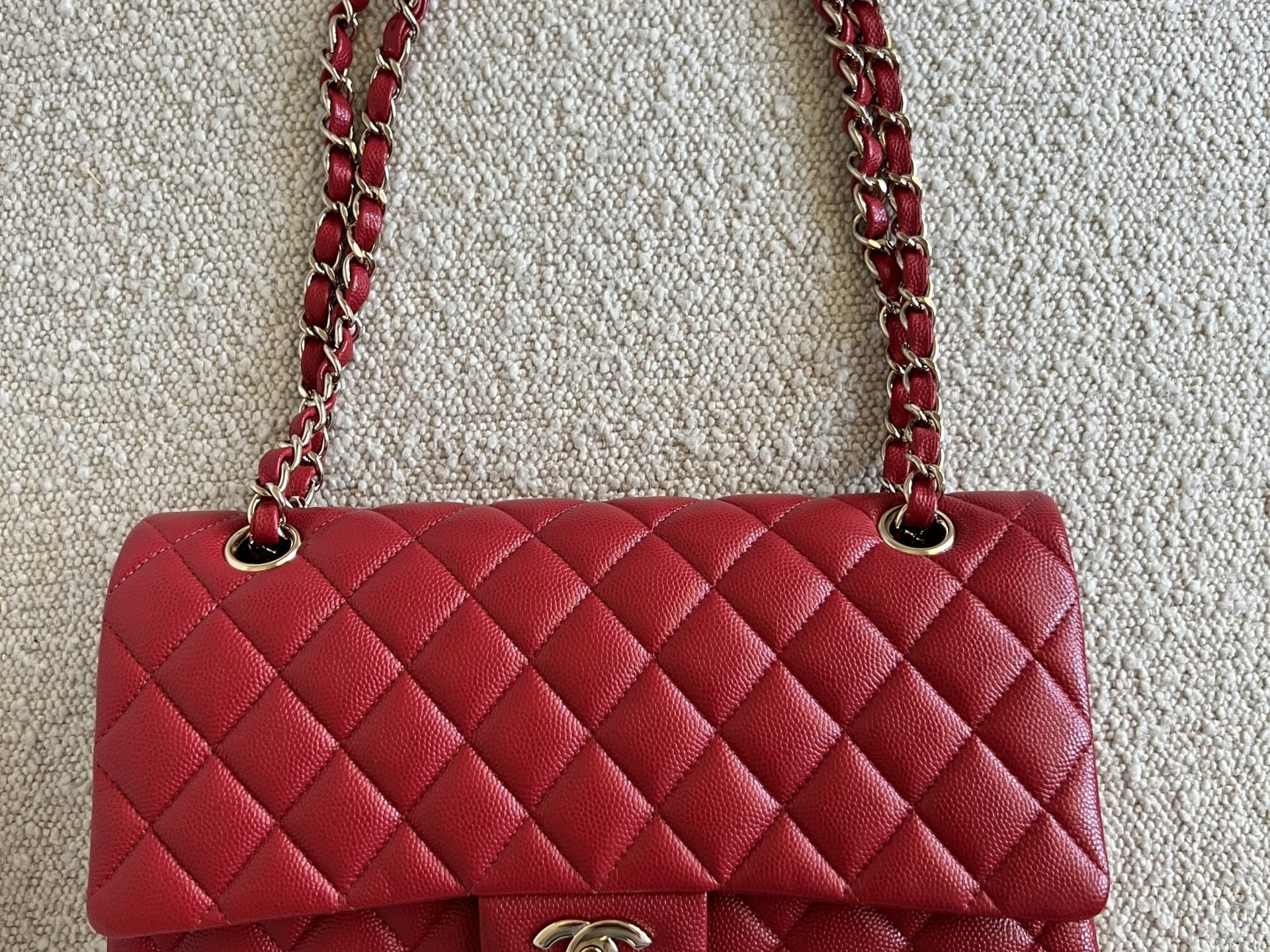 CHANEL Handbag 19B Red Caviar Quilted Classic Flap Medium SHW -Knockoff
