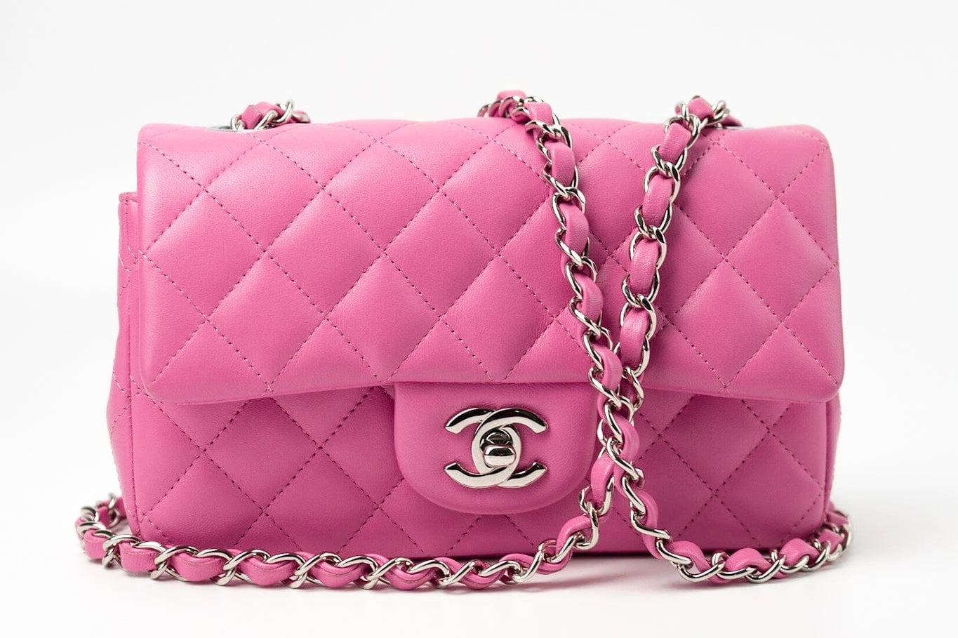 CHANEL Handbag 19C Pink Lambskin Quilted Mini Rectangular Flap SHW -Knockoff
