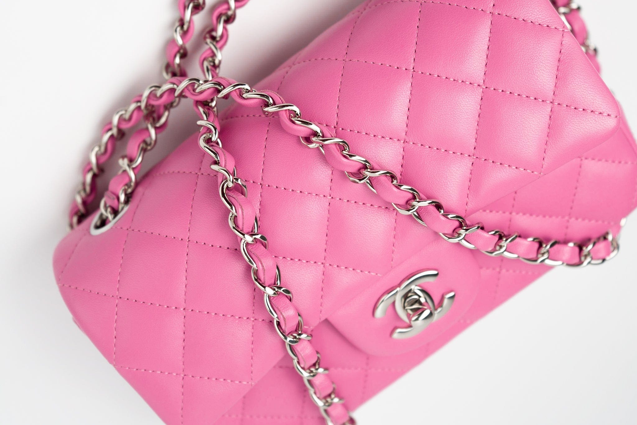 CHANEL Handbag 19C Pink Lambskin Quilted Mini Rectangular Flap SHW -Knockoff
