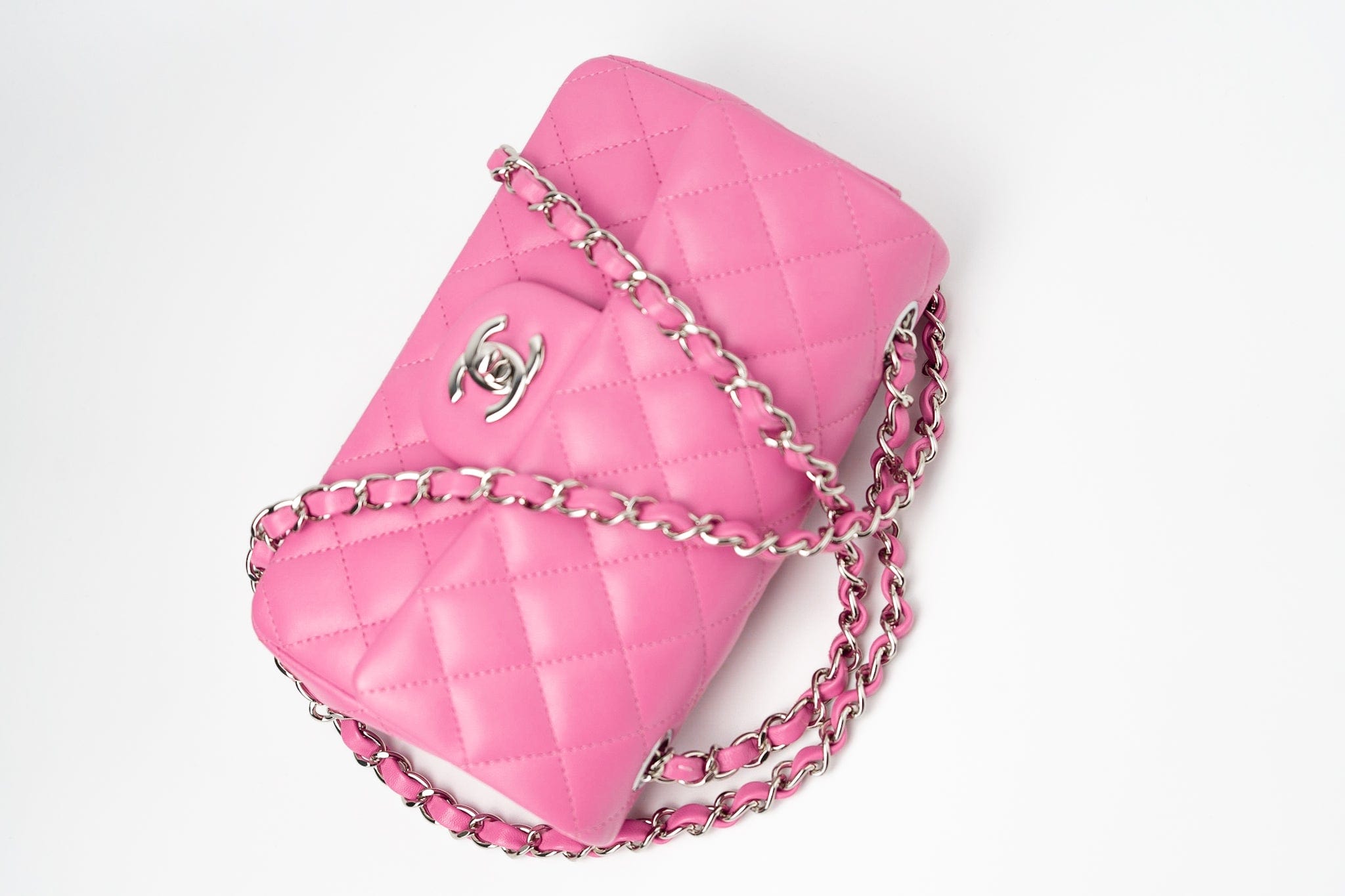 CHANEL Handbag 19C Pink Lambskin Quilted Mini Rectangular Flap SHW -Knockoff
