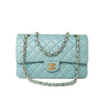 CHANEL Handbag 19c Tiffany Blue Caviar Quilted Classic Flap Light Gold Hardware -Knockoff
