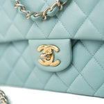 CHANEL Handbag 19c Tiffany Blue Caviar Quilted Classic Flap Light Gold Hardware -Knockoff
