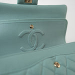 CHANEL Handbag 19c Tiffany Blue Caviar Quilted Classic Flap Light Gold Hardware -Knockoff
