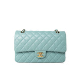 CHANEL Handbag 19c Tiffany Blue Caviar Quilted Classic Flap Light Gold Hardware -Knockoff
