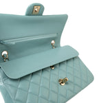 CHANEL Handbag 19c Tiffany Blue Caviar Quilted Classic Flap Light Gold Hardware -Knockoff
