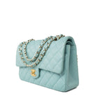 CHANEL Handbag 19c Tiffany Blue Caviar Quilted Classic Flap Light Gold Hardware -Knockoff
