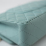 CHANEL Handbag 19c Tiffany Blue Caviar Quilted Classic Flap Light Gold Hardware -Knockoff
