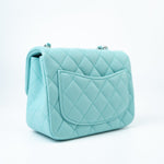 CHANEL Handbag 19c Tiffany Blue Lambskin Quilted Mini Square Single Flap Silver Hardware -Knockoff
