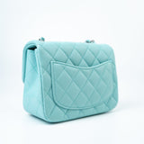 CHANEL Handbag 19c Tiffany Blue Lambskin Quilted Mini Square Single Flap Silver Hardware -Knockoff
