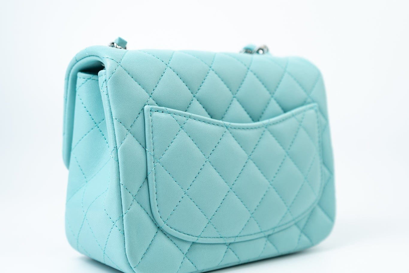 CHANEL Handbag 19c Tiffany Blue Lambskin Quilted Mini Square Single Flap Silver Hardware -Knockoff
