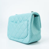 CHANEL Handbag 19c Tiffany Blue Lambskin Quilted Mini Square Single Flap Silver Hardware -Knockoff
