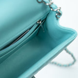 CHANEL Handbag 19c Tiffany Blue Lambskin Quilted Mini Square Single Flap Silver Hardware -Knockoff
