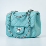 CHANEL Handbag 19c Tiffany Blue Lambskin Quilted Mini Square Single Flap Silver Hardware -Knockoff
