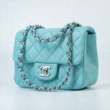 CHANEL Handbag 19c Tiffany Blue Lambskin Quilted Mini Square Single Flap Silver Hardware -Knockoff
