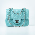 CHANEL Handbag 19c Tiffany Blue Lambskin Quilted Mini Square Single Flap Silver Hardware -Knockoff
