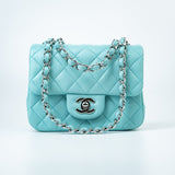 CHANEL Handbag 19c Tiffany Blue Lambskin Quilted Mini Square Single Flap Silver Hardware -Knockoff
