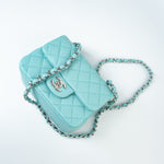 CHANEL Handbag 19c Tiffany Blue Lambskin Quilted Mini Square Single Flap Silver Hardware -Knockoff
