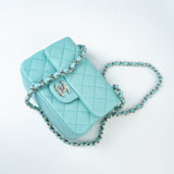 CHANEL Handbag 19c Tiffany Blue Lambskin Quilted Mini Square Single Flap Silver Hardware -Knockoff
