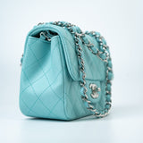 CHANEL Handbag 19c Tiffany Blue Lambskin Quilted Mini Square Single Flap Silver Hardware -Knockoff
