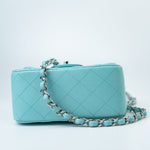 CHANEL Handbag 19c Tiffany Blue Lambskin Quilted Mini Square Single Flap Silver Hardware -Knockoff
