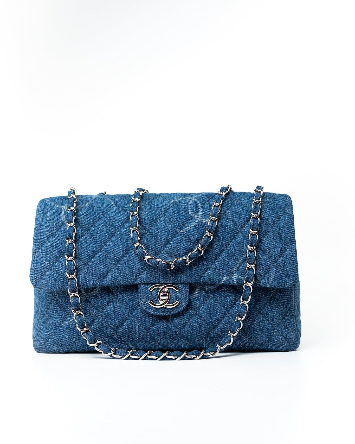 CHANEL Handbag 20B Blue Denim Quilted CC Classic Flap Jumbo SHW -Knockoff
