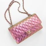 CHANEL Handbag 20B Purple Iridescent Lambskin Quilted Classic Flap Medium w/ Edge Stitching -Knockoff
