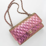 CHANEL Handbag 20B Purple Iridescent Lambskin Quilted Classic Flap Medium w/ Edge Stitching -Knockoff
